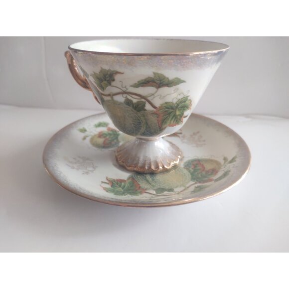 Vintage Tea Cup and Saucer Set Ucagco Ceramics Japana 1950's September Melons - Picture 2 of 13